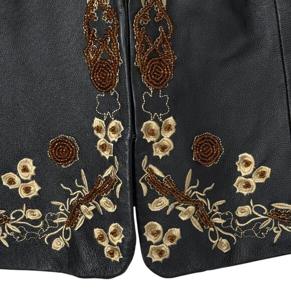 Pamela McCoy Black Leather Jacket Embroidery Beaded Women's Medium Boho Casual - Picture 3 of 13